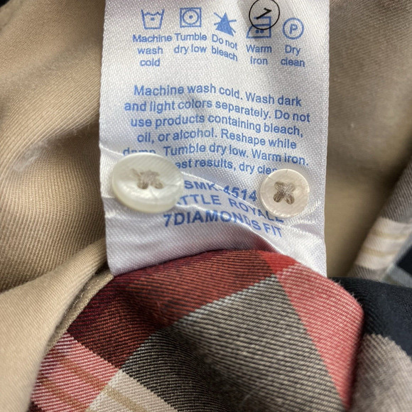 Vintage 7 Diamonds Windowpane Plaid Shirt Men XL Tan Button Down Long Sleeve - Picture 8 of 9